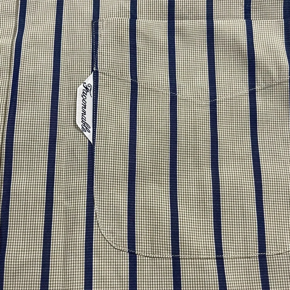 Men's Striped Shirt - Blue and Tan (small check)| 15R Size - Picture 4 of 10